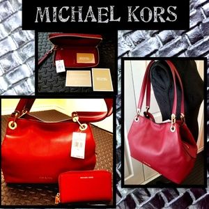 💖NWT MICHAEL KORS Large Maroon Raven & NEW Wallet